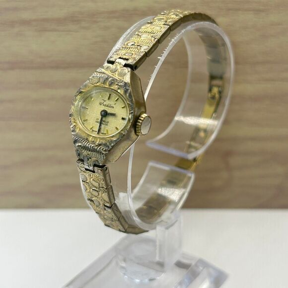 Vintage Tradition Gold Tone Nugget Style Ladies Watch Quartz Art Deco Style - Picture 3 of 6